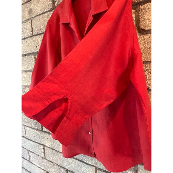 Ralph Lauren Womens Red Oversized Button-Up Shirt With 3/4 Sleeves & Embroidered - Picture 6 of 14